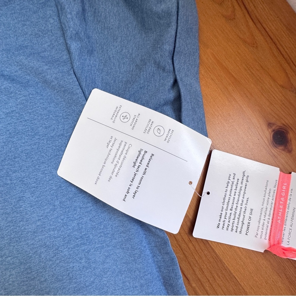 Athleta girl up tempo roll sleeve shirt blue size 6 nwt - Picture 3 of 8